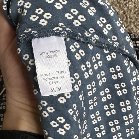 Eberjey Inez Washable Silk Printed Long PJ Pajama Top Size M Navy - Picture 9 of 11